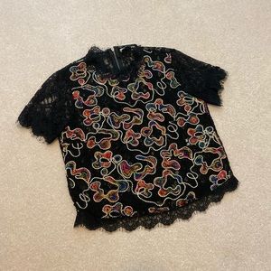 Zara Lace Embroidery Zip Top M